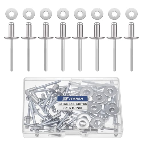 60pcs 3/16" x 3/8" Stainless Steel Pop Rivets with Stainless Steel Washers 4.8 x 10mm Blind Rivet Assortment Kit - size: 3/16*3/8