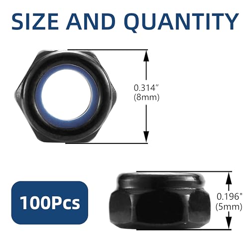 M5 x 0.8mm Nylon Insert Hex Lock Nuts 100Pcs 304 Stainless Steel Locknuts, Hex Drive, Black Oxide by SG TZH - color: Black, size: M5