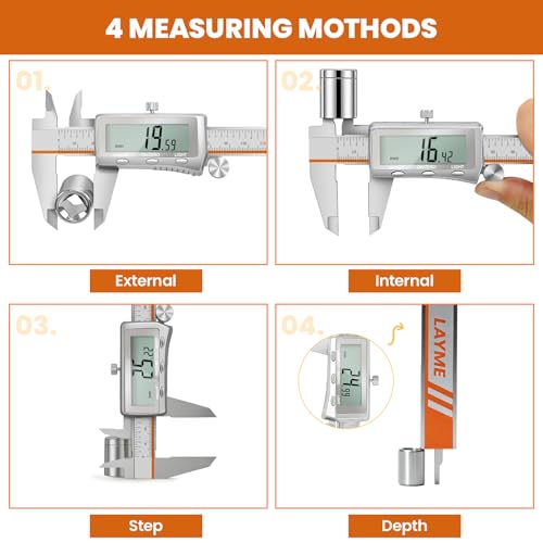 LAYME Digital Caliper 12 Inch, Rechargeable Calipers with Backlight LCD Screen, Stainless Steel Caliper Measuring Tool, Auto-Off Micrometer, Inch/MM/Fraction Conversion for DIY/Household/3D-printing - size: 12 inch