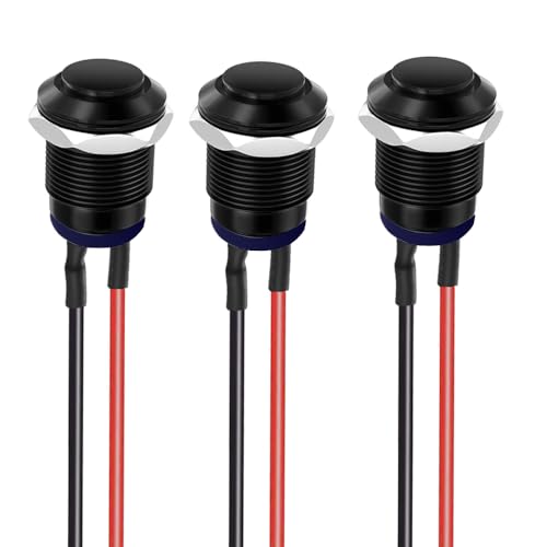 Gebildet 3Pcs Prewired IP65 Waterproof Push Button Latching Self-Locking Aluminium Alloy Push Button On Off 12mm 2A 12V/24V/125V/250V AC (High Head) - color: Black-Latching