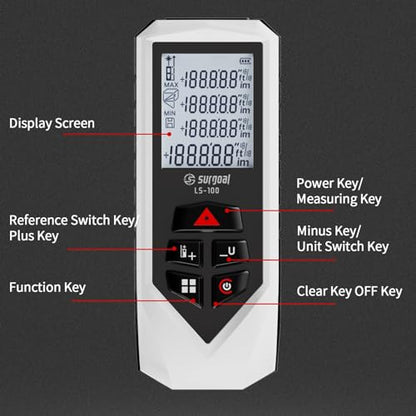 Laser Distance Measure Backlit LCD Measuring Tool 328FT - color: 328ft