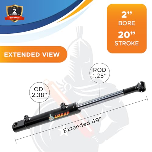 2x20 Hydraulic Cylinder - 2" Bore 20" Stroke Double Acting Welded Tang Hydraulic Cylinder 3500 PSI Retracted: 29", Extended: 49", SAE#6 - size: 2x20