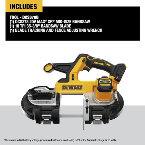 DEWALT 20V MAX XR Bandsaw, Brushless Motor, Portable and Cordless, 3-3/8 Inch Cut Capacity, Bare Tool Only (DCS378B) - style: Bare Tool Only