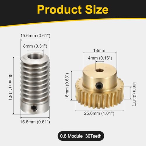 uxcell Worm Gear Set 30T 1:30 Reduction Rate1045 Steel Rod 8mm Bore - size: Gear-4mm, Rod-8mm Bore, style: 0.8M-30T
