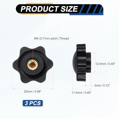 HARFINGTON Star Knob M4 Female Thread 25mm Head Brass Insert Black 3pcs - color: Black, size: M4 x 25mm