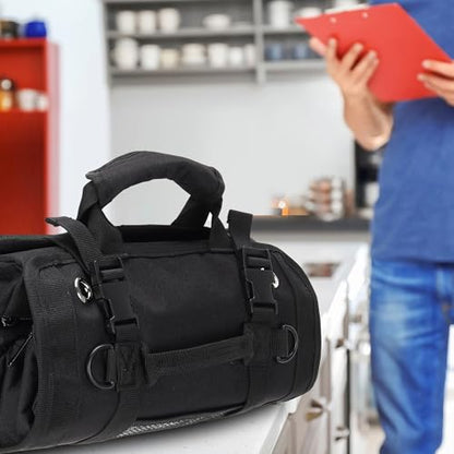Tool Roll Bag, Tool Bag Organizer, Tool Carrier Roll UP Storage Pouches with 6 Zipper Pockets & Strap, Gifts for Men Mechanic Electrician Hobbyist (Black) - color: Black