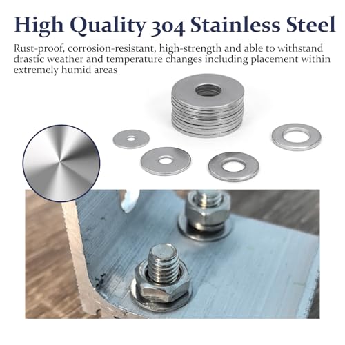 ZQZ 290Pcs Stainless Steel Flat Washers Assortment Kit;Fender Washer M3-M12 - size: 15 Sizes 290 Pieces