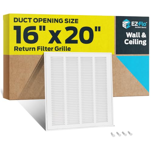EZ-FLO 16 x 20 Inch (Duct Opening) Return Air Vent Cover for Wall or Ceiling, Solid Steel Return Air Filter Grille, HVAC Vent Cover, White, 61631 - size: 16 in. x 20 in.