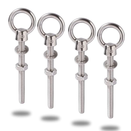 Heavy Duty 316 Stainless Steel Shoulder Eye Bolts 4 Pack, Marine Grade Threaded Eyebolts with Nuts and Washers for Lifting and Hanging (3/8“ x 4" (M10X100mm)) - size: 3/8“ x 4" (M10X100mm)