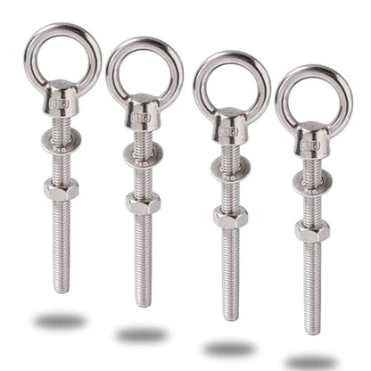 Heavy Duty 316 Stainless Steel Shoulder Eye Bolts 4 Pack, Marine Grade Threaded Eyebolts with Nuts and Washers for Lifting and Hanging (3/8“ x 4" (M10X100mm)) - size: 3/8“ x 4" (M10X100mm)