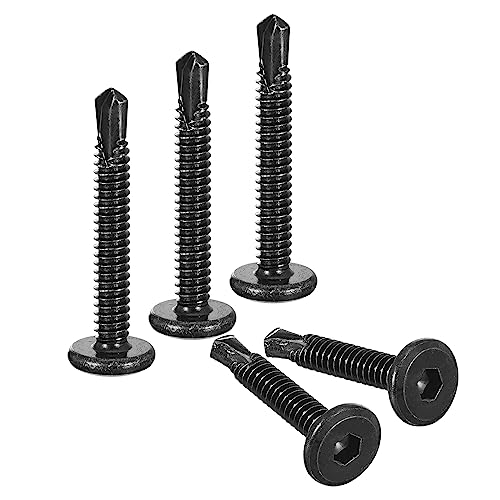 uxcell Hex Socket Self Tapping Screws, #10 x 1-1/2" 410 Stainless Steel Sheet Metal Flat Head Drilling Screw 100pcs, Black - color: Black, size: #10 x 1-1/2"