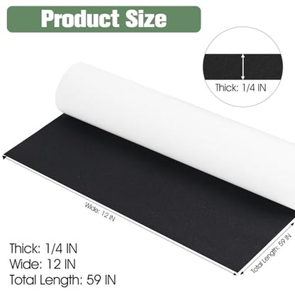 ToLanbbt Sponge Neoprene Foam Sheet with Adhesive - 1/4” Thick, 12” x 59” Closed Cell Foam Rubber Roll, Weatherproof Soundproof Padding for Automotive, Cabinet, Furniture, Crafts, DIY, Black - color: Black, size: 12 in x 59 in x 1/4 in