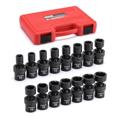 CASOMAN 15 PCS 1/2" Drive Standard Universal Impact Socket Set, 6 Point, Metric,10-24mm - size: 15 PCS 1/2" Dr.(Shallow)