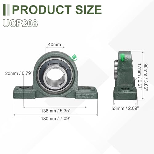 uxcell UCP208 Pillow Block Bearings, 40 mm Bore Self Alignment, (ABEC3) - size: UCP208 (Bore 40mm)