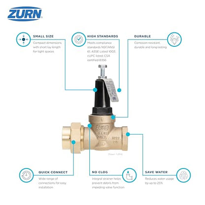 Zurn Wilkins 34-20XLDUC 3/4" 20XL Pressure Reducing Valve (Double Union Copper Sweat x Copper Sweat)
