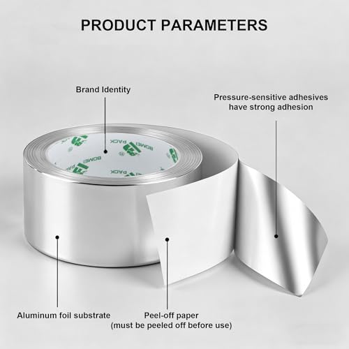 BOMEI PACK 2 Inch x 35 Yard Heavy Duty Aluminum Foil Tape, 2 Pack High Temperature Silver Duct Tape, Self-Adhesive Metal Tape, Perfect for Sealing & Patching,HVAC,Insulation and Metal Repair - size: 50mm