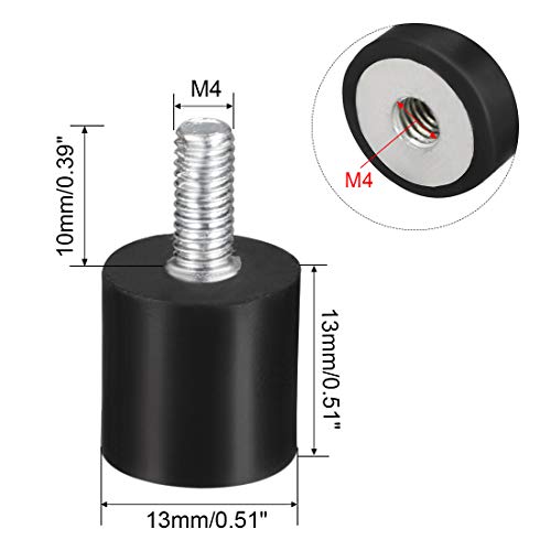 uxcell M4 Thread Male Female Rubber Mounts,Vibration Isolators,Shock Absorber 13mm x 13mm Black 8pcs - size: M4x13mmx13mm