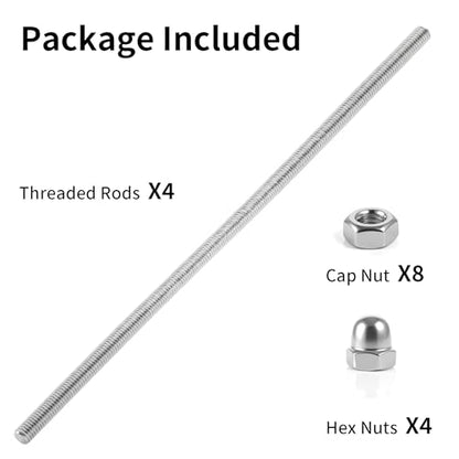 4Pcs Stainless Steel Fully Threaded Rods M8x300mm Right Threads with Nuts - size: M8x300mm