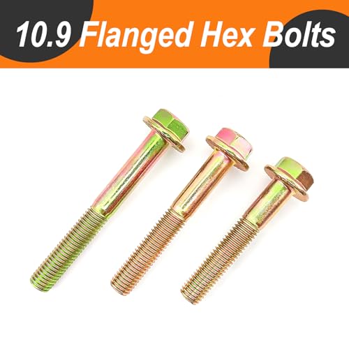 M8 x 80mm 10pcs Heavy Duty Flanged Hex Head Bolts, Flange Hexagon Head Screws, 10.9 Grade Alloy Steel, Yellow Zinc Plated, Metric Half Thread - size: M8 x 80mm(10pcs)