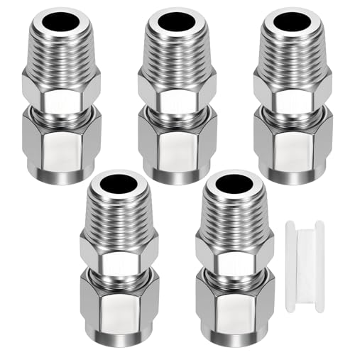5 Pack 1/4"OD Compression x 1/4" NPT Male Union Coupling Connector - size: 1/4"ODx1/4" MNPT