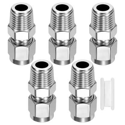 5 Pack 1/4"OD Compression x 1/4" NPT Male Union Coupling Connector - size: 1/4"ODx1/4" MNPT