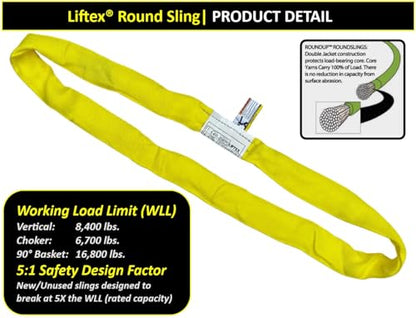 LIFTEX® | Dual-Cover Polyester Endless Round Sling | Made in USA | Heavy Duty Lifting Sling | Lifting Rigging Moving Towing Hoisting (ENR3 Yellow | 8400 lbs Vertical, 6 FEET) - color: ENR3 Yellow | 8400 lbs Vertical, size: 6 FEET