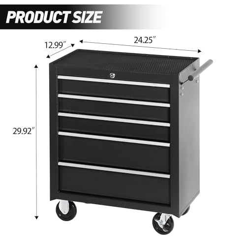5-Drawer Rolling Tool Chest w/Drawers & Lock, Tool Storage Cabinet with Lockable Wheels, Top Cushion & Drawer Liners, Tool Organizer Box for Garage, Warehouse & Repair Sho - color: 5-drawer Black