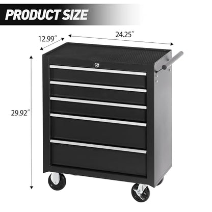 5-Drawer Rolling Tool Chest w/Drawers & Lock, Tool Storage Cabinet with Lockable Wheels, Top Cushion & Drawer Liners, Tool Organizer Box for Garage, Warehouse & Repair Sho - color: 5-drawer Black