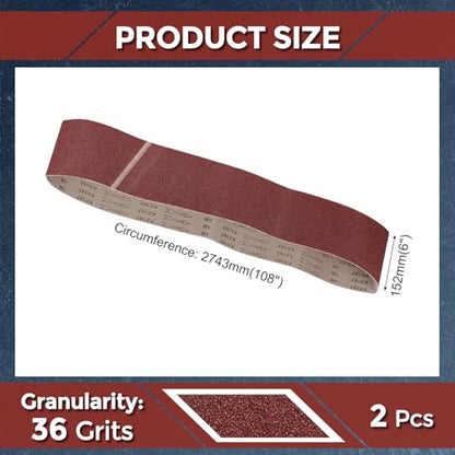 2 Pcs Sanding Belts 6 x 108 Inch 36 Grit Aluminum Oxide - size: 6 x 108 Inch(36 Grits)