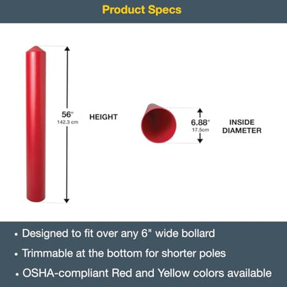 Eagle Bollard Covers for 6 Inch Poles - 56" Tall Bollard Post Sleeve - color: Red