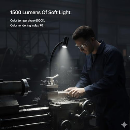 LED Clamp Work Light, 1500lumens 20in Flexible Gooseneck Work Lamp with C-Clamp for Lathe Machines, Workbenches. 15W