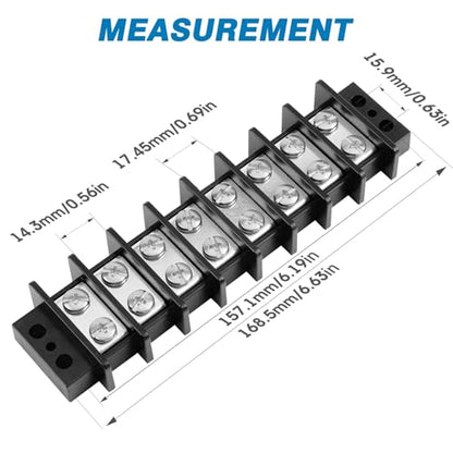 GLOSO TBE Double Row Stainless Terminal Blocks, Marine Grade, 4-14 AWG Cu, 75A/600V - 1 Pack, 8 Poles - color: TBE, size: 8P