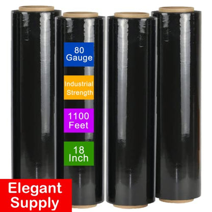 2 Roll 18" x 1100 feet Stretch Film-Wrap 80 Gauge Industrial Strength Stretch 20 Microns Durable for Moving Packing Packaging Heavy Duty Warehouse Shrink Film (Black) - color: Black, size: 2 PACK
