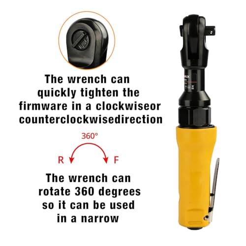 FORNAX 3/8" Air Ratchet Wrench, 60 Ft-Lbs Max Torque, 160 RPM Pneumatic Ratchet Tool with 1/4" NPT Inlet, Lightweight Aluminum Housing, Forward/Reverse Control, for Auto Repair & DIY