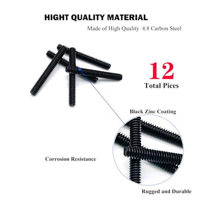 12pcs Black Zinc Fully All Threaded Rod Carbon Steel Long Thread Screw 1/4x2 for Furniture Garden Railing Mounting Assembly Fastening Steel Frame Connection Full Thread Rod for Furniture - size: Black-Zinc 1/4x2 Inch-12P