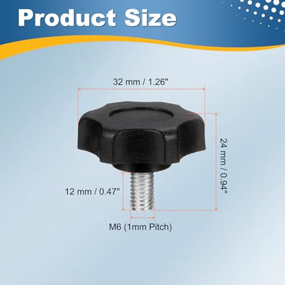 HARFINGTON 6Pcs Star Knob Handle M6 x 12mm Male Thread Metric Carbon Steel - size: M6 x 12mm