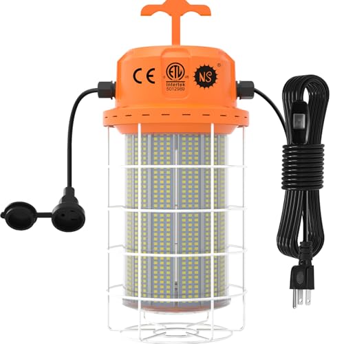 NS LED Temporary Work Light 400W 60000 LM, 5000K Daylight with 16-ft Cord & Hook, Waterproof, Orange - 26-Year Lifespan, 5-Yr Warranty, Chainable up to 20 (1-Pack) Construction JobSite Warehouse - color: Orange