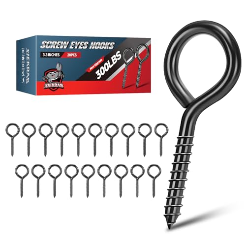 3.3 inch Eye Bolts - 20 Pcs Eyes Hooks Screw Heavy Duty 300 lbs Breaking Strength Black Rust-Resistant, Screw for Hanging Plant, Fixed Cablees, Indoor & Outdoor Use - size: 3.3" 20Pcs