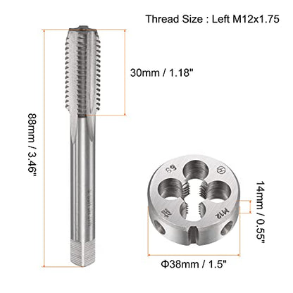 uxcell Tap and Die Set M12x1.75 Left Hand Screw Thread Straight Flute Tap