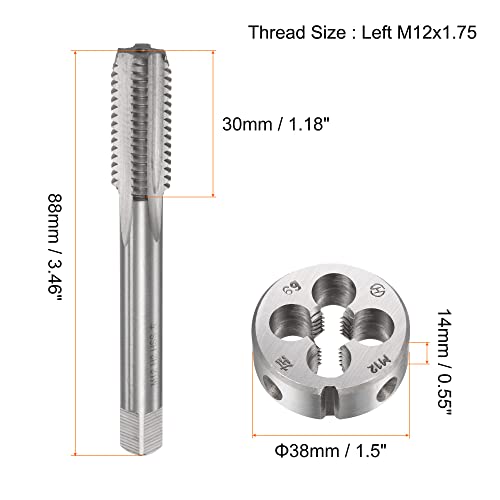 uxcell Tap and Die Set M12x1.75 Left Hand Screw Thread Straight Flute Tap