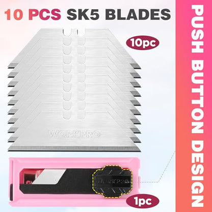 WORKPRO Folding Utility Knife, Quick Change Box Cutter, Pink - color: Pink