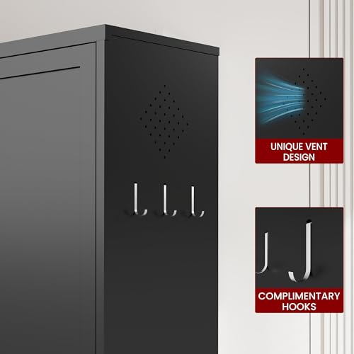 AQY Metal Pantry Cabinet, 72" Black Kitchen Storage Cabinet with Doors - color: Black, style: H72" - 2 Doors Hooks & Vents