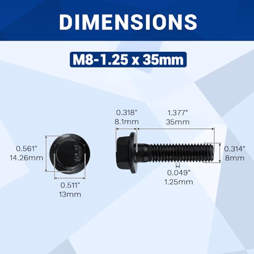 12-Sets M8-1.25 x 35mm Grade 10.9 Flange Hex Bolts + Flange Nut + Flat Washer + Lock Washer Combo Pack, Black Oxide, for Automotive & Machinery - size: M8-1.25 x 35mm