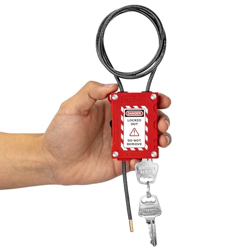 Lockout Tagout Cable Locks with 2 Keys | OSHA Compliant Adjustable 0.16"x31.5" PVC Steel Cable | for Valves, Panels & Machinery | Nylon PA66 Loto Padlock with 3 Warning Tags - color: BD-LG81-1PC