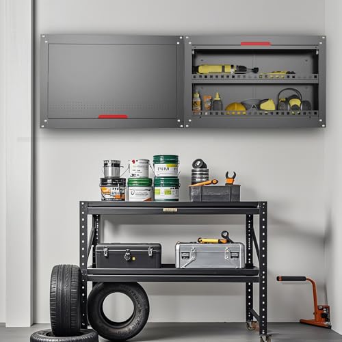 LMTC Metal Garage Wall Cabinet,Wall Storage Cabinet with Sliding Up-Flip Door,Adjustable Shelf and Anti-Fall Bar,Garage Cabinets Wall Mounted for Bathroom,Kitchen,Shop(30" Black)