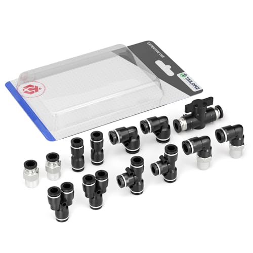 TAILONZ PNEUMATIC 3/8 Inch OD 1/4 Inch NPT Push to Connect Fitting NPT Thread Air Hose Fittings Connection accessory kit（Pack of 13） - size: 3/8"OD 1/4"NPT