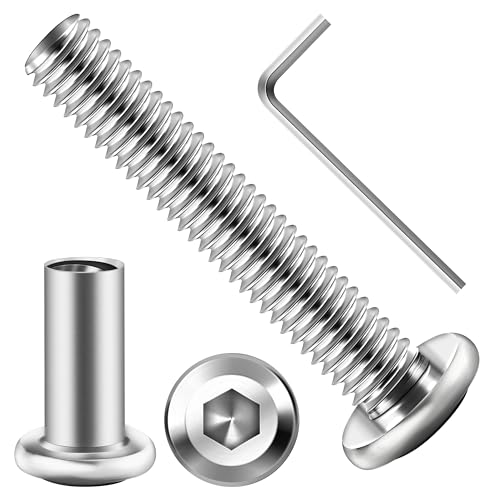 Mywish 10Sets M6 x 35mm Flat Head Hex Socket Cap Screws Bolts and Barrel Nuts Kit, 304 Stainless Steel Furniture Connector Bolts, Metric M6 Countersunk Binding Screws for Crib Cabinet with Hex Spanner - size: M6 x 35mm