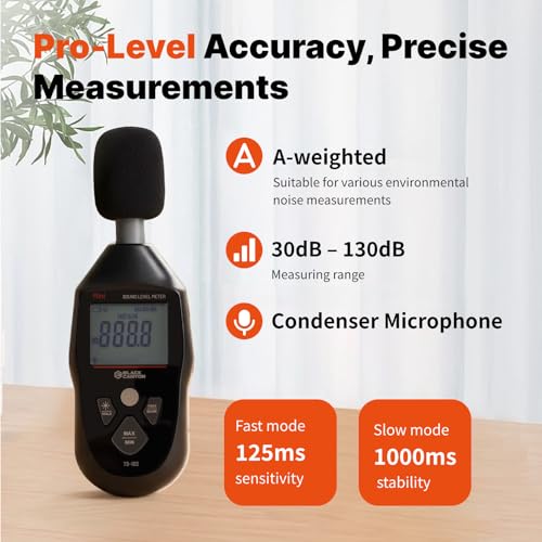 BLACK CANYON Sound Level Meter – Digital DB Meter, Sound Decibel Meter, Decibel Reader, Noise Decibel Reader, 30–130dB, 30Hz–8kHz, A-Weighting,Auto Power-Off, LCD Display (Classic Black)