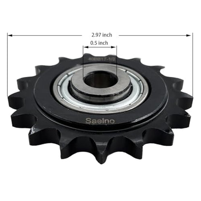 #40 Roller Chain Idler Sprocket Type C 1/2" bore 17 Tooth with Bearing 203KRR2,Hardened Antirust 1045 Steel Drive Sprockets 40BB17-1/2