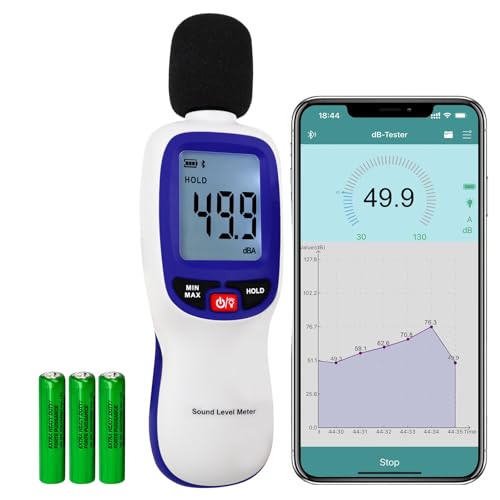 Wireless Sound Level Meter with Bluetooth: Portable Decibel Meter, App Data Logging, and High Accuracy SPL Meter 0~130dB for Professional Noise Inspections and Home Use